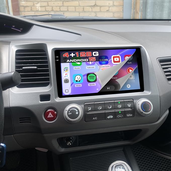 4+128G 9" Car Radio for Honda Civic 2006 2007 2008 2009 2010 2011 | Touch Screen Wireless CarPlay/Android Auto, 5GHz WiFi, Bluetooth 5.0, EQ, GPS Navigation, 1280 * 720, Backup Camera
