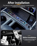 Car Fast Charger for Ford F150 XLT 2022 2023 2024 with 8-Color Ambient Light, Multi Port Retractable Hub for Ford F150 Accessories (PF338)