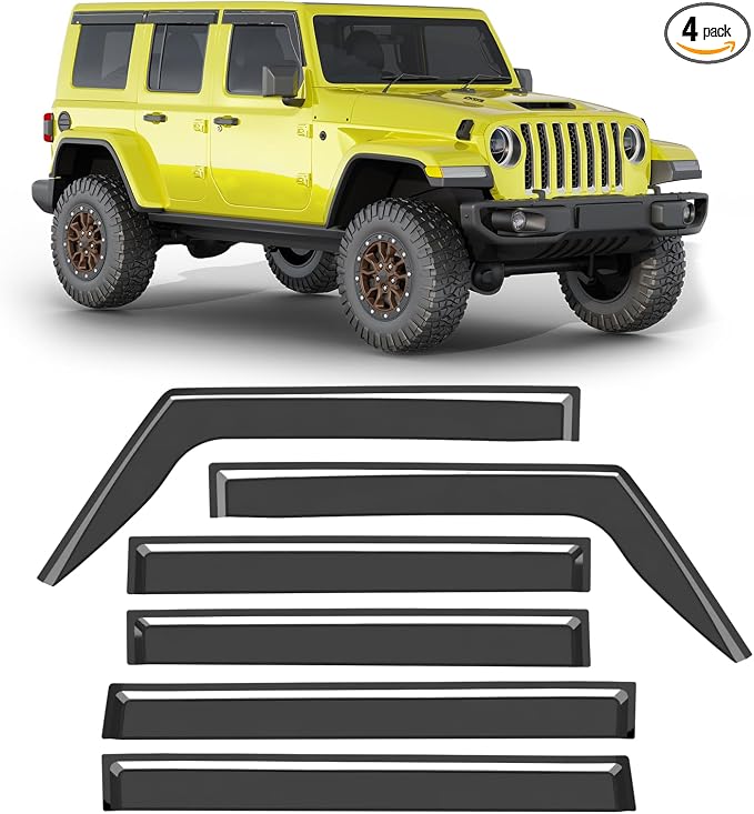 Low-Profile Window Rain Guards Fit for 2018-2026 Wrangler JL 4-Door,4-pcs Rain Guard Side Window Visors Extra-Thick Vent Visor Window Deflectors Tape-on Vent Shades Car Accessories