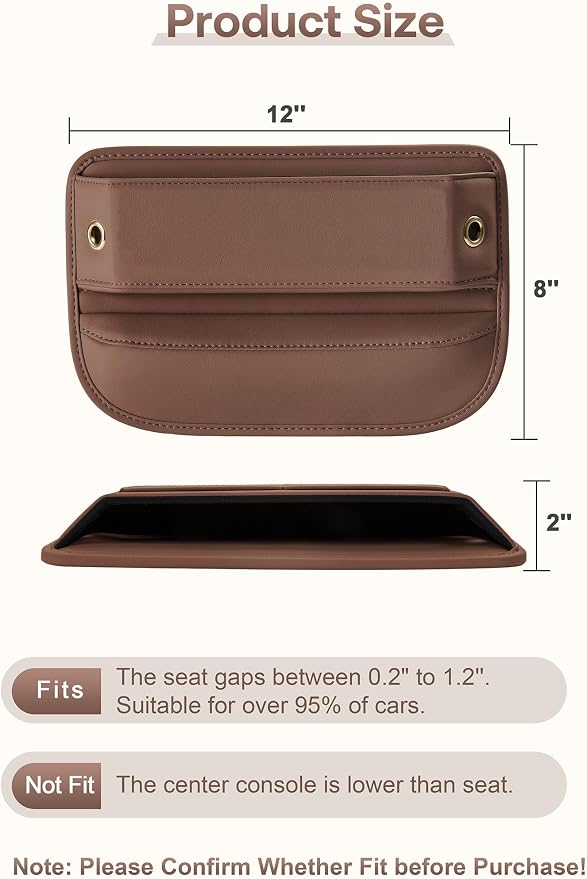 Premium Leather Car Seat Gap Filler Organizer (0.2”-1.2" Gaps), Clever Gifts for Car SUV Truck Owners (Brown, 2 Pack)