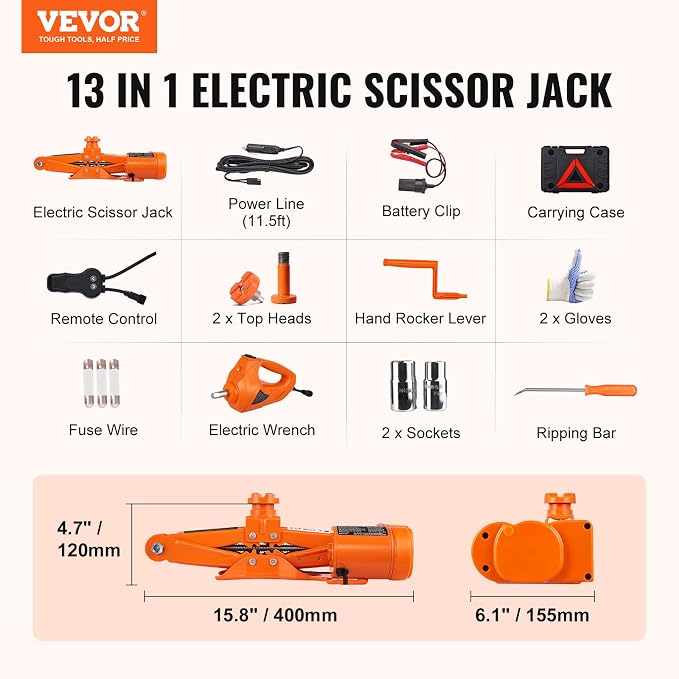 Electric Car Jack, 3 Tons /6600 lbs 12V Electric Scissor Jack with Electric Impact Wrench, Double Saddles with Remote Control, Portable Car Jack for Sedan, SUV, Truck Tire Change Replacement
