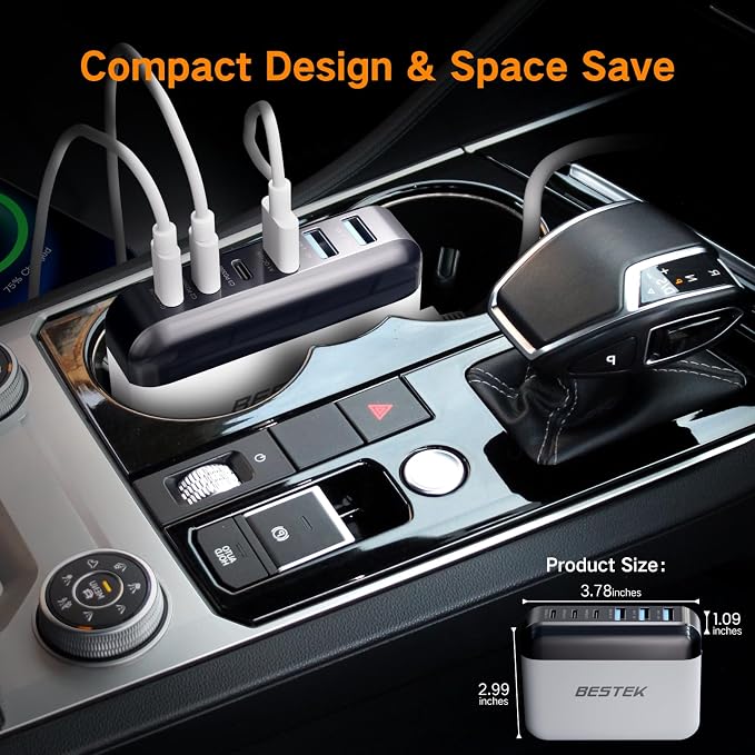 Multi Ports USB Car Charger, Fast Charge 125W 14A Quick Charge 3.0 & USB-C PD Car Charger Adapter with Smart Identification for Cell Phones, Tablets and Other USB Devices