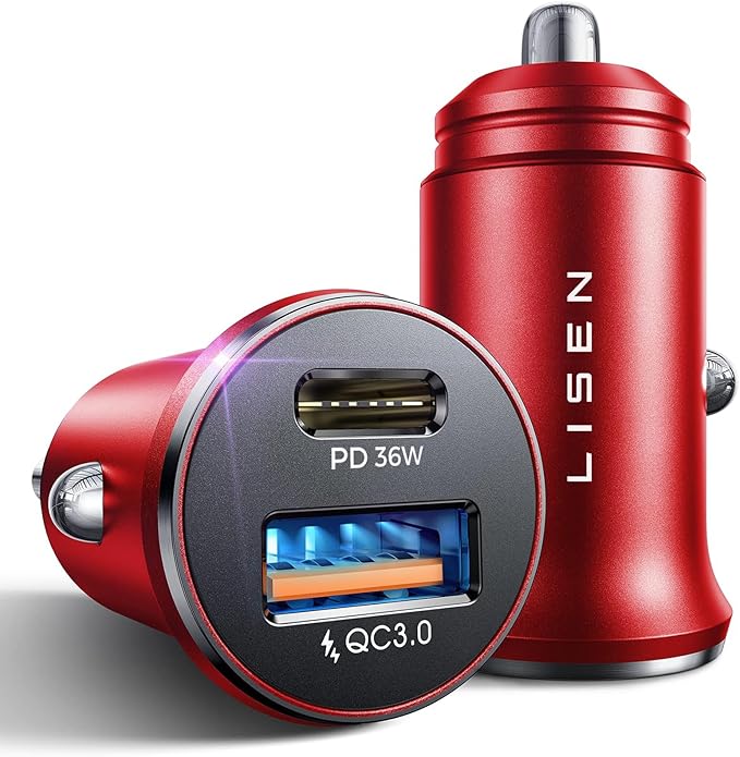 2-Pack USB C Car Charger Adapter Fast Charge, 48W All Metal Cigarette Lighter USB Charger for iPhone 15 Smallest Flush Car Charger USB C for iPhone 14 Pro Max 13 12 Galaxy S23/22 iPad Pro-Red | Cigarette Lighter USB Charger, Car Accessories for M...