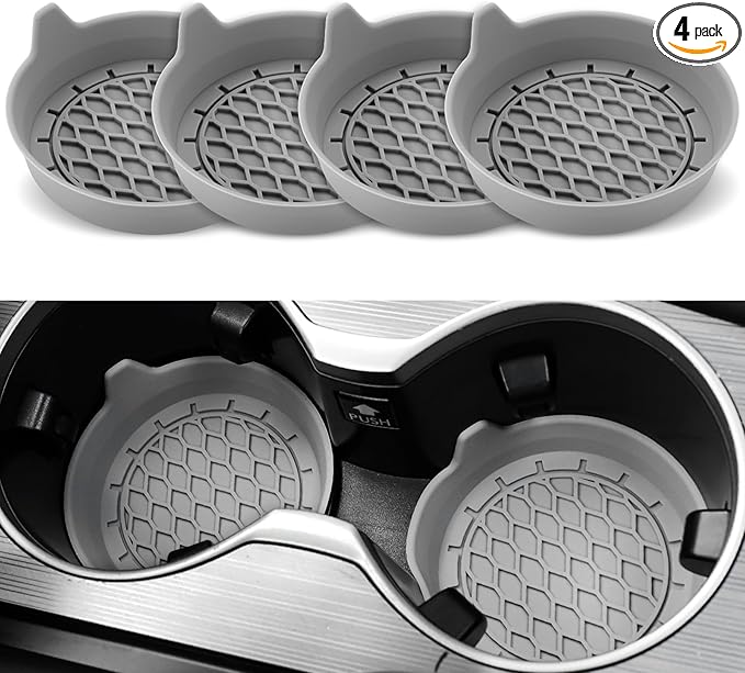 Car Cup Holder Coaster, Silicone Cup Holder Insert, Universal Non-Slip Cup Holders, Car Accessories Interior for Women and Man 4 Pack Gray