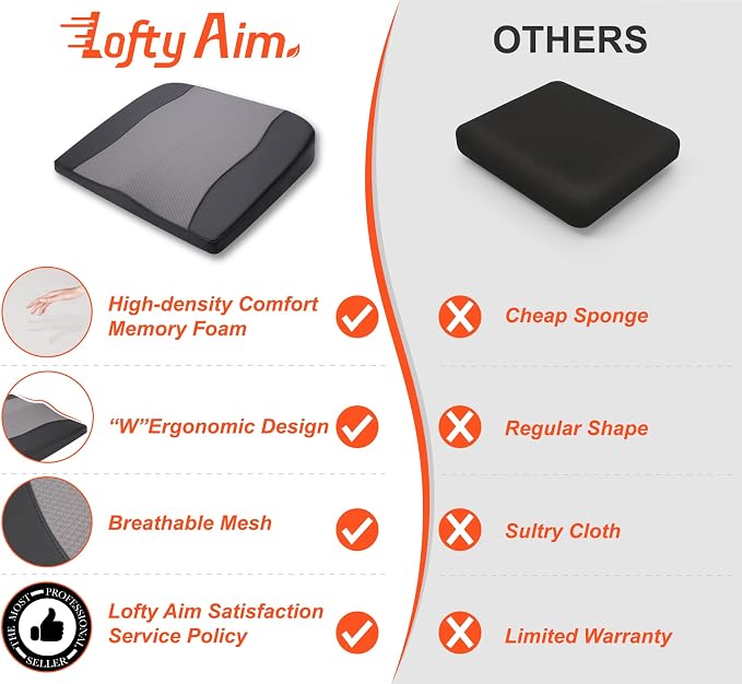 Car Seat Cushion, Comfort Memory Foam Car Cushions for Driving - Sciatica & Lower Back Pain Relief, Driver Seat Pillow for Auto, Office Chair, Wheelchair - Black&Gray