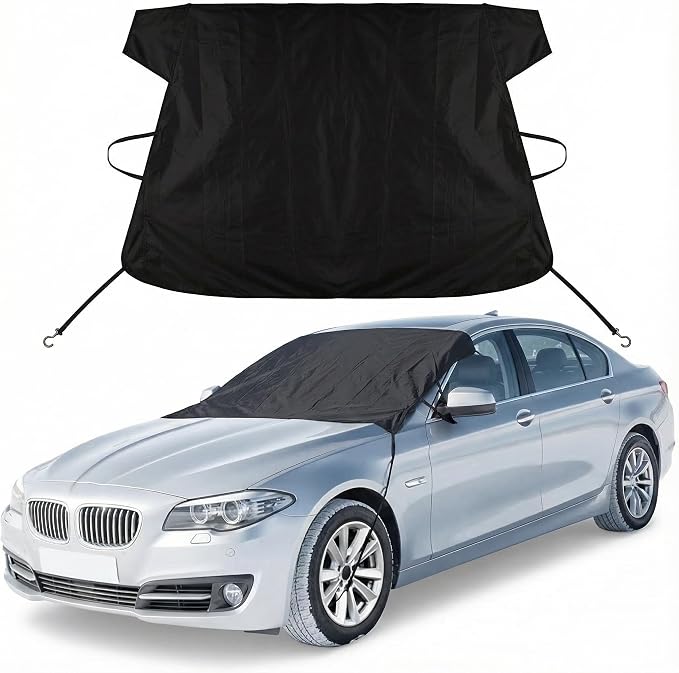 Car Windshield Cover for Ice and Snow, Heavy Duty Russian Fabric Snow Cover with Anti-Frost Protection, Side Panels & Straps, Fits Cars, SUVs & Trucks for Winter Protection- 60' x42''