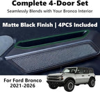 4PCS Door Pockets for Ford Bronco 4-Door 2021-2026, ABS Handle Storage Box | with Anti-Slip Mat, Black, Not for Sport or 2-Door, Tool-Free Install, Fits Ford Bronco 4-Door 2021 2022 2023 2024 2025 2026