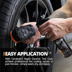 Rapid Ceramic Tire Coat - Long-Lasting Deep Black Tire Shine | Lasts up to 10X longer than traditional tire dressings with a natural satin and a no-sling ceramic finish. Car, truck, & SUV