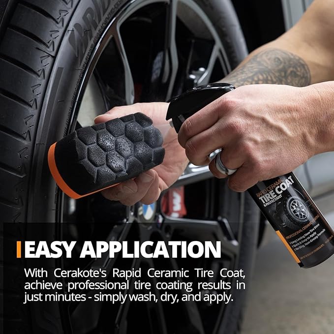 Rapid Ceramic Tire Coat - Long-Lasting Deep Black Tire Shine | Lasts up to 10X longer than traditional tire dressings with a natural satin and a no-sling ceramic finish. Car, truck, & SUV