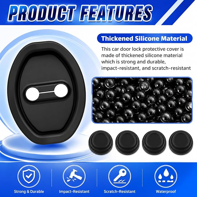 8PCS Car Door Lock Cover/Car Door Slam Stopper,Full Adhesive Backing Cars Doors Latch Cover Provides Cushioning Protection,Upgraded Silicone Cars Doors Lock Protector Kit