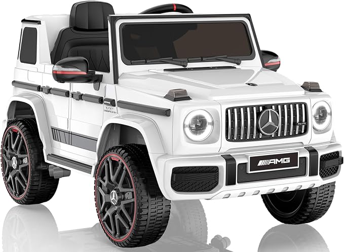 Licensed Mercedes-Benz G63 Car for Kids, 12V 7AH Ride on Car w/Parent Remote Control, LED Headlights, Music Player & Horn, Soft Start, Low Battery Prompt, Kids Electric Car (Ivory White)