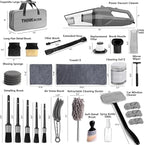 Car Cleaning Kit, Car Detailing Kit Interior Cleaner with High Power Handheld Vacuum, 10Pcs Detailing Brush and Storage Bag, Gray Auto Interior Cleaning Kit for Men