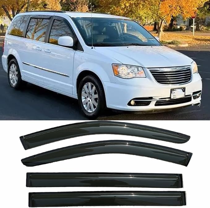 Window Visors fit 08-16 Chrysler Town & Country, 08-20 Dodge Grand Caravan | Rain Guards, Window Deflectors, Vent Visor, Sun Shades, Window Shields, Dark Smoke, Car Accessories