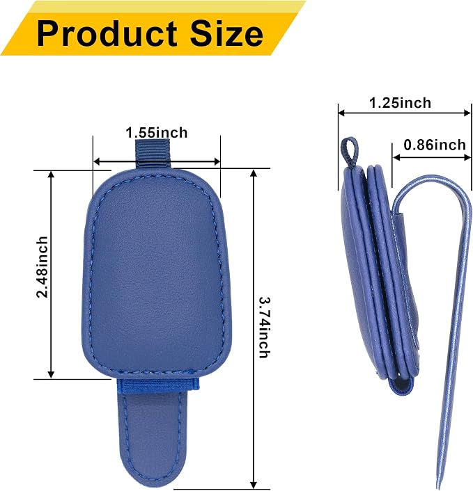 Magnetic Leather Sunglasses Holder for Car, 2 Packs (Blue) | Magnetic Car Visor Accessories