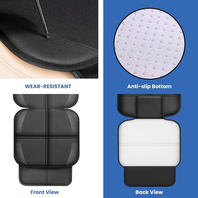 Car Seat Protector for Child Car Seat, Durable 600D Fabric Waterproof Car Seat Cover with Thick Pad Non-Slip Backing，No Imprints (Thicker Black-2pc)