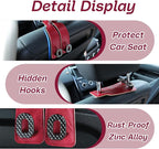 Car Headrest Hooks Universal Car Purse Hook Premium Leather and Alloy Twin Hook Car Seat Back Storage Hanger Hook for Purse Bags Cloth Drink Durable Holder Car Accessories (BH09-Red-Black)