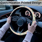 Colorful Flowers Steering Wheel Cover, Cute Printing Steering Wheel Cover Protector for Women, Ultra-Thin with Personalized Pattern Design, for Steering Wheel with a Diameter of 14.5"-15"