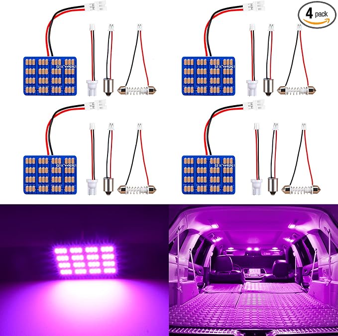 Car Interior LED Lights Accessories with 194 168 T10 / BA9S / DE3175 6418 211-2 578 Festoon Adapters, 48-SMD Panel Lamps for Dome Map Door Trunk Courtesy License Plate Lights (Purple)