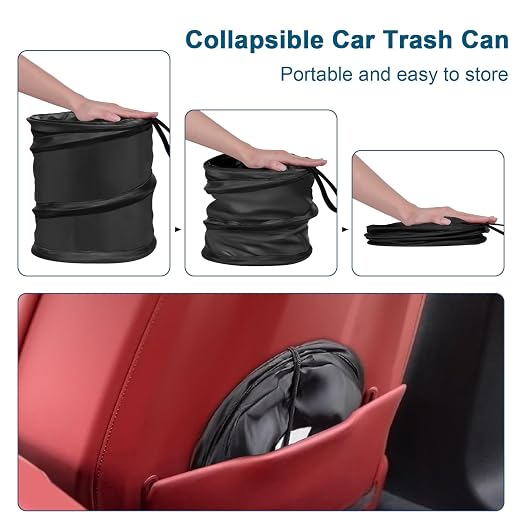 Car Trash Can, 2 Packs 4 Gallons Garbage Can, Collapsible Trash Bin | Pop-Up Trash Can for Car Front Back Seat, Portable Car Trash Bag Hanging for Vehicle SUV Rv Truck Accessories Interior, Black