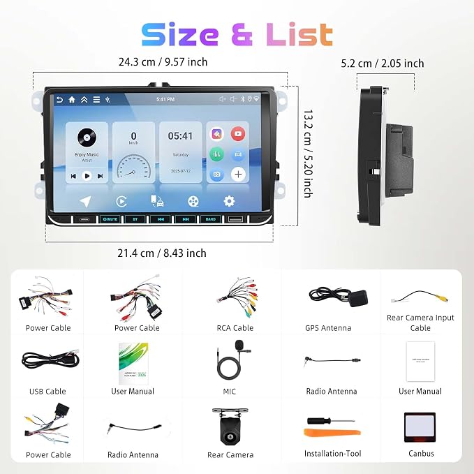 Car Stereo 4G+128G for VW Golf 5 6 Polo Passat Tiguan T5 Transporter Seat Leon, 9 Inch Touch Screen Radio GPS with Wireless Carplay Android Auto, Bluetooth DSP WiFi FM RDS,Camera