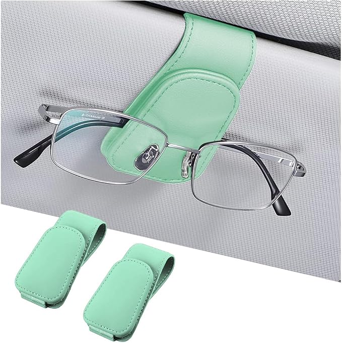 Sunglasses Holders for Car Sun Visor, Leather Eyeglasses Hanger Mounter, Magnetic Glasses Holder and Ticket Card Clip, Auto Interior Accessories Universal for SUV Pickup Truck