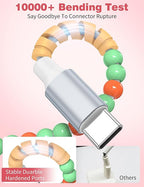 USB A to USB C Cable 3FT,Beaded Charger Cord for iPhone 17 16 Pro Max 17e 15 Car play,Type C Cute Car Charger Cord for iPad 10 11th A16/Samsung S26 S25 S24 S23 FE/Android Phone Girl Women,Green-Orange