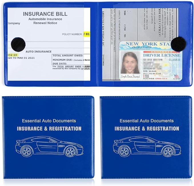 Car Registration and Insurance Card Holder, Vehicle Glove Box Car Organizer, Interior Car Accessories for Documents, Cards, License - 2 Pack
