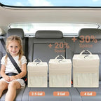 Car Trash Can with Lid, Leakproof Car Trash Bag Hanging Waterproof Automotive Garbage Can with Storage Pockets Mini Vehicle Trash Bin for Back/Front Seat(Beige,4 Gallon)