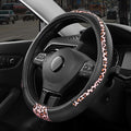 Steering Wheel Cover - Made with PVC Leather and Leopard Fabric - Universal 14 1/2 inches to 15 inches for Most Automotive Steering Wheel - Cheetah Print - Pink Leapord