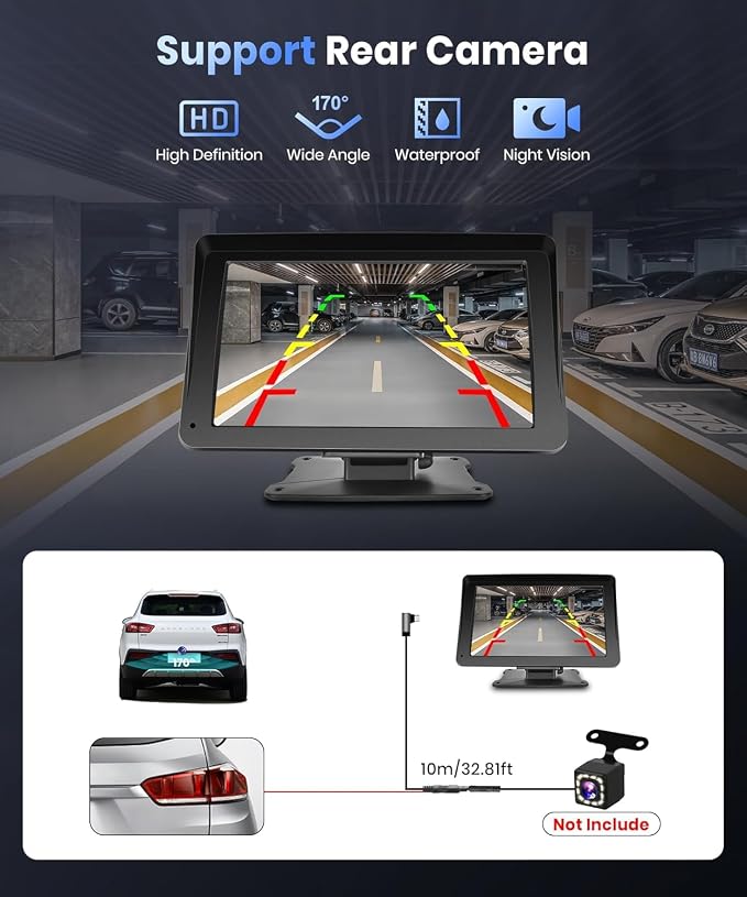 Portable Car Stereo Wireless Carplay Android Auto,7 Inch Touch Screen Car Radio with Bluetooth Hands-Free/Mirror Link/Maps Navigation/Voice Control/TF Card/AUX,for Cars, Trucks, SUVs