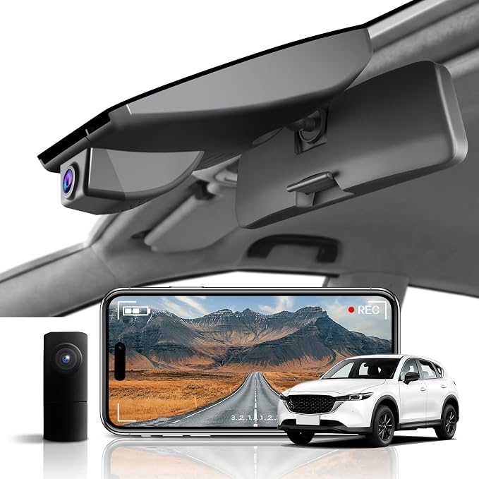 Front 4K & Rear 1080P Dash Cam for Mazda CX-5 & CX-9 2018-2025 | UHD 2160P Video,Built-in WiFi & APP,Loop Recording,G-Sensor, f/1.6 Aperture,No Wiring,Hidden OEM Style,128GB Card