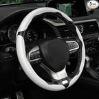 3pcs Carbon Fiber Anti-Skid Steering Wheel Cover, Waterproof Design, Universal Fit for 14-16 Inch Car Wheel Cover, Interior Car Accessories for Jeeps, SUVs, Trucks (Glossy White)