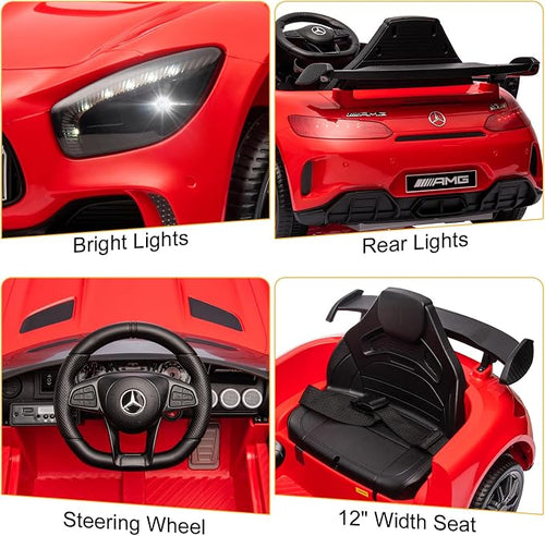 12V Ride on Car, Licensed Mercedes Benz AMG GTR Battery Powered Electric Vehicle, w/Parent Remote, Wider Seat, LED Lights, Openable Doors, MP3 Player, Smooth Start, 3 Speeds - Red