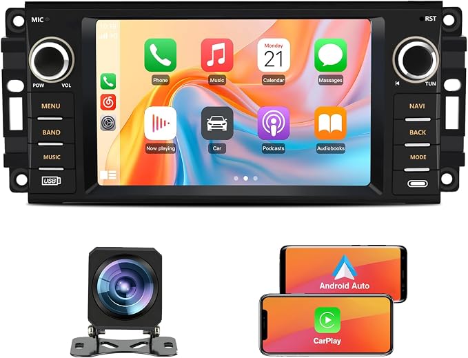 4Core 64GB ROM Car Radio Stereo for Dodge Ram 1500 2500 3500 2009-2012 Jeep Wrangler 2007-2018 Avenger Challenger, 7 Inch Touch Screen with Wireless CarPlay Android Auto Backup Camera