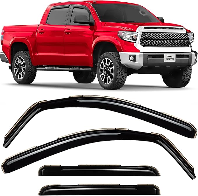 Voron Glass in-Channel Extra Durable Rain Guards for Trucks Toyota Tundra 2007-2021 CrewMax, Window Deflectors, Vent Window Visors, 4 Pieces - 220083
