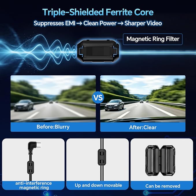 Dash Cam Hardwire Kit USB-C with, 4-Level Adjustable Low Voltage Auto-Cutoff (11.6V/ 23.4V),Acc Detection,LED Volt Display, 3-Lead Cable for 24/7 Parking Mode,12V-24V to 5V/3A Adapter for Dash Camera