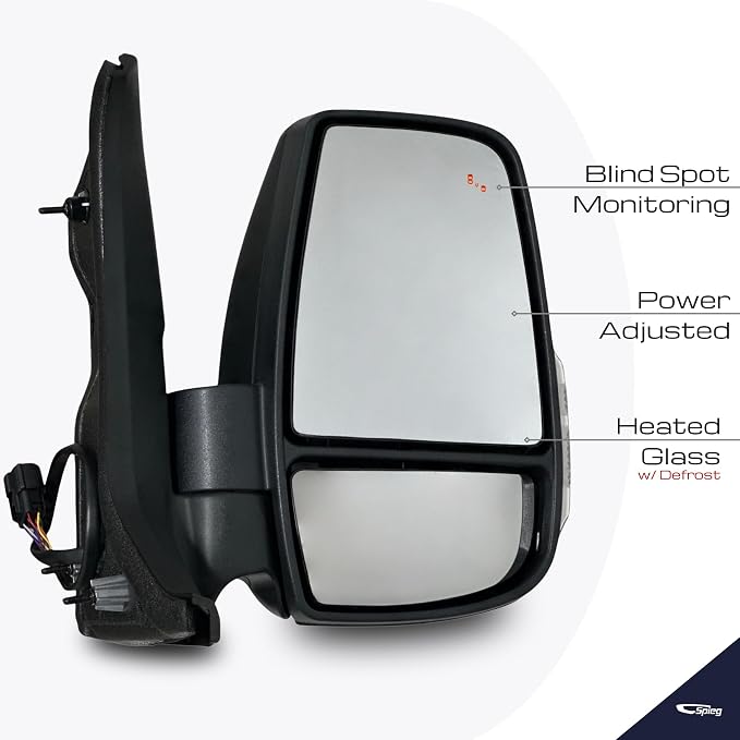 Passenger Side Mirror for 2020-2023 Ford Transit 150 250 350 Short Arm with Power Folding Blind Spot Monitoring BSM Turn Signal Textured Black 10 Pins Right FO1321654