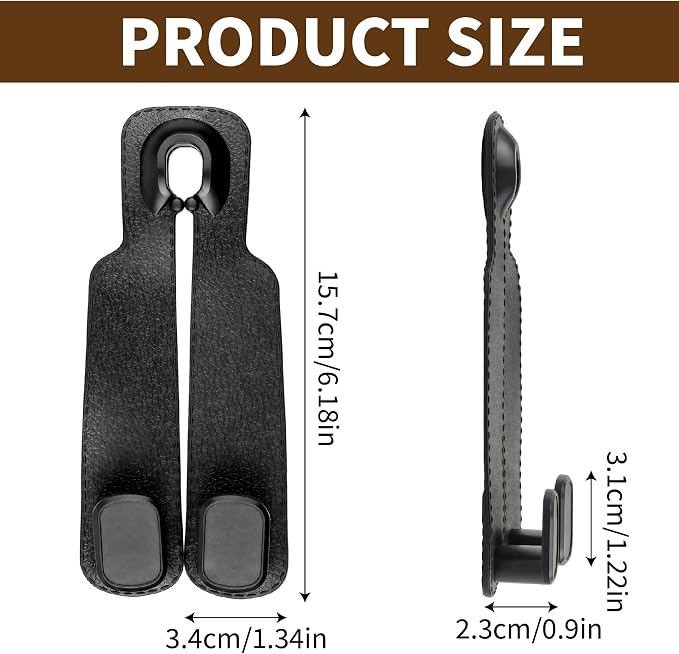 Car Seat Headrest Hooks, 4 Pack Universal Purse Hook for Car, Bag Holder with Double Hooks, Back Seat Storage Organizer for Purses, Handbags, Grocery
