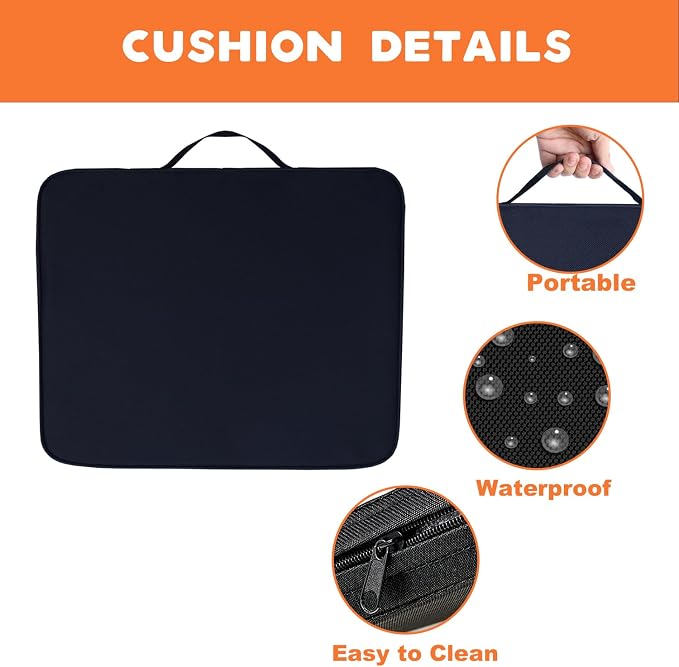 2 Pack Heated Black Stadium Seat Cushions for Bleachers, Extra Thick 2.4" Waterproof 600D Oxford Cushion with Handle & Zipper, Portable Indoor Outdoor for Sports Events, Office Chairs, Beaches