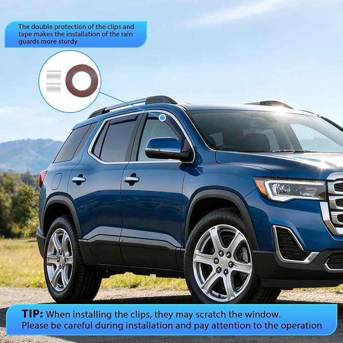 in-Channel Window Deflector for GMC Acadia 2017 2018 2019 2020 2021 2022 2023, Light Smoky Blue Window Visor Guards Vent Shades for Rain & Sun Protection, 4PCS