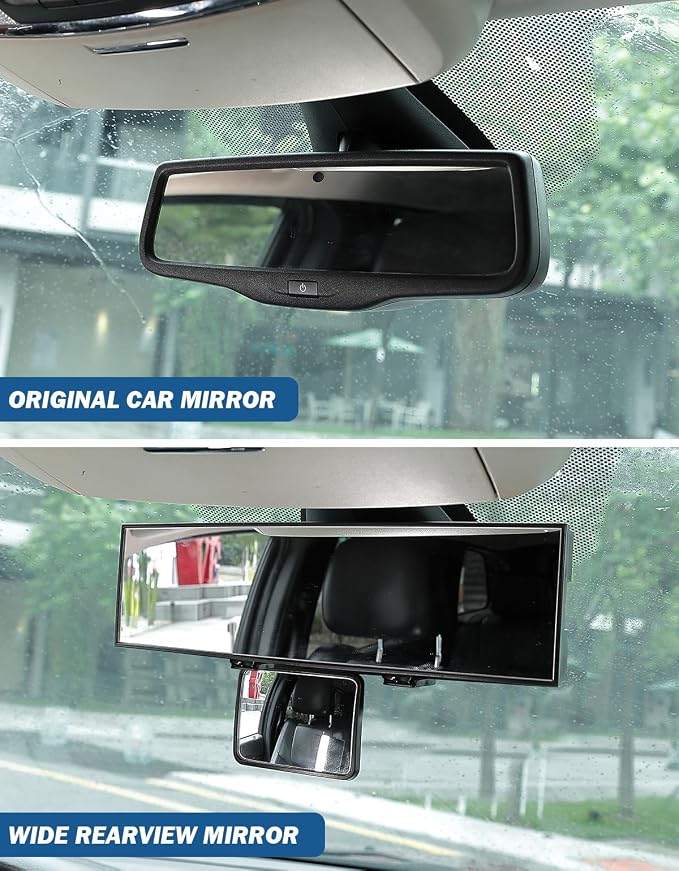 Car Rear View Mirror with Baby Mirror, Universal 11 Inch Panoramic Convex Rearview, Clip-On Wide Angle Rear View Reduce Blind Spot Effectively for Car and Can Keep an Eye on the Back Seat