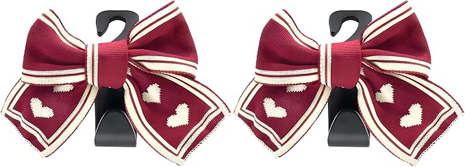 2PCS Car Seat Hooks, Cute Bow Car Seat Headrest Hooks for Purses, Bags, Umbrella, Universal Automotive Interior Decoration Accessoriesl for Vehicle, SUV, Sedan, Truck (Red Heart)
