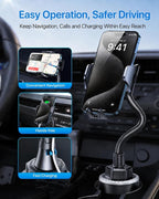 Military-Grade Cup Holder Phone Holder, [Solidest Metal Gooseneck] Universal Cup Phone Holders for Your Car Truck Golf, 360° Adjustable Cup Holder Cell Phone Mount for iPhone Samsung Google