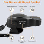 Portable Car Heater - Car Defroster for Vehicle, 150W Automotive Heater Fan with 180° Swivel Bracket, 3 Outlets for Wide Heat Distribution, for All 12V Vehicles (Black)