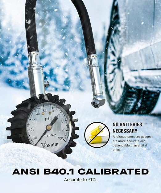 Tire Pressure Gauge (0-100 PSI) Heavy Duty Air Pressure Gauge, ANSI Certified Tire Gauge for Car and Trucks Tires with Large 2 Inch Easy to Read Glow Dial, Stocking Stuffers for Men