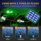 Car Interior LED Lights Accessories with 194 168 T10 / BA9S / DE3175 6418 211-2 578 Festoon Adapters, 48-SMD Panel Lamps for Dome Map Door Trunk Courtesy License Plate Lights (Green)