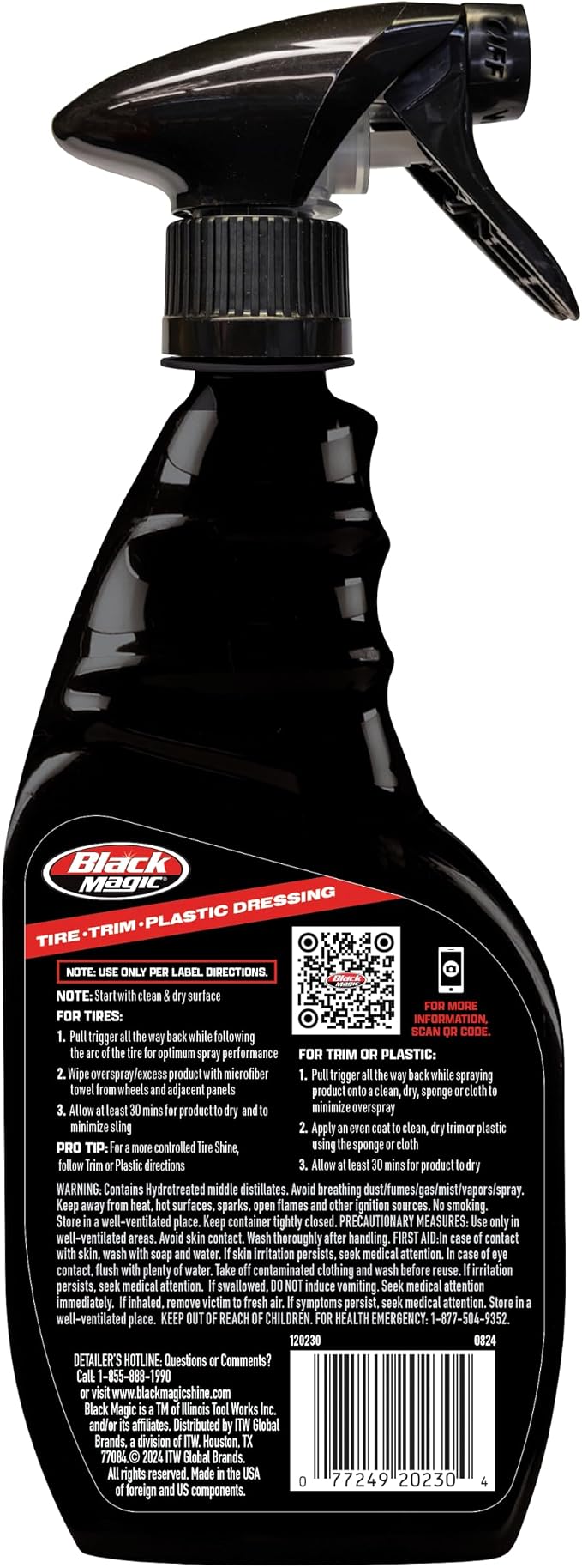 120230 Tire Trim Plastic Dressing, Medium Shine, Streak-Free, Water Resistant & Non-Greasy Formula for Tires, Trim & Plastic, Lasts Up to 2 Weeks - 16 Fl Oz