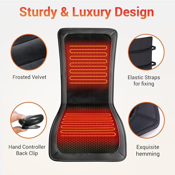 Heated Seat Covers, 43.31”Longer PU Leather Comfortable Seat Cushion, Universal Full Back and Seat Cover for Home Office, Easy to Use Heating Pad for Chairs, Winter Christmas Gift | Universal Full Back and Seat Cover for Home Office, Easy to Use Heatin...