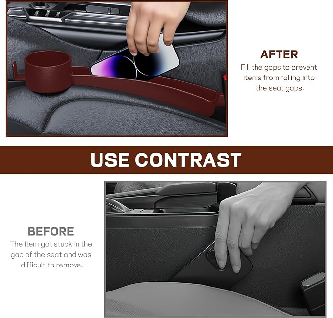 2PCS Car Seat Gap Filler Organizer, Multifunctional Vehicle Seat Side Gap Filler with Organizer & Cup Holder, Automotive Seats Crevice Stopper Gaps Plug, Universal Car Accessories (Red)