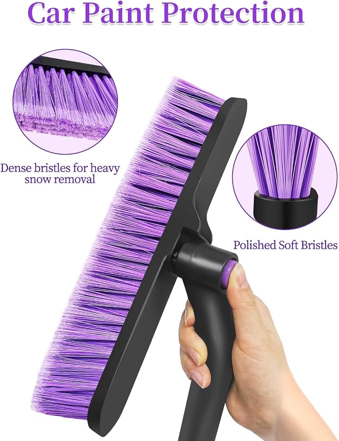 42.5 Inch Car Scraper Snow Brush, 12.6 Inch Large Brush Head with Ice Scraper for Window Windshield, Portable Snow Scraper for SUV Truck Vehicle RV Auto - Purple